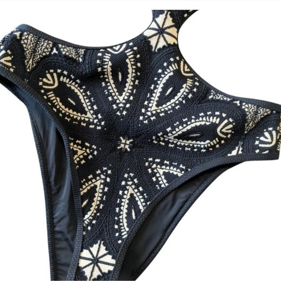 Devon Windsor Julian Black Jacquard One Piece Swimsuit New Size Medium Cut Out - Picture 7 of 12